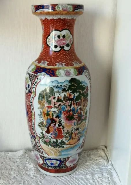 GRAND VASE BALUSTRE Ancien 60 Cm En Porcelaine Satsuma Japon Orient