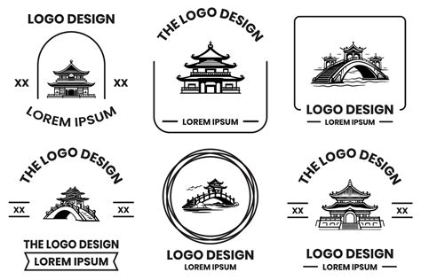 Chinese Building Or Japanese Building Logo In Flat Line Art Style