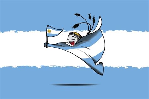 Bandera argentina con gráfico vectorial de la mascota de qatar de la