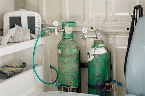 Green Medical Oxygen Cylinders With Other Hospital Equipment Stock