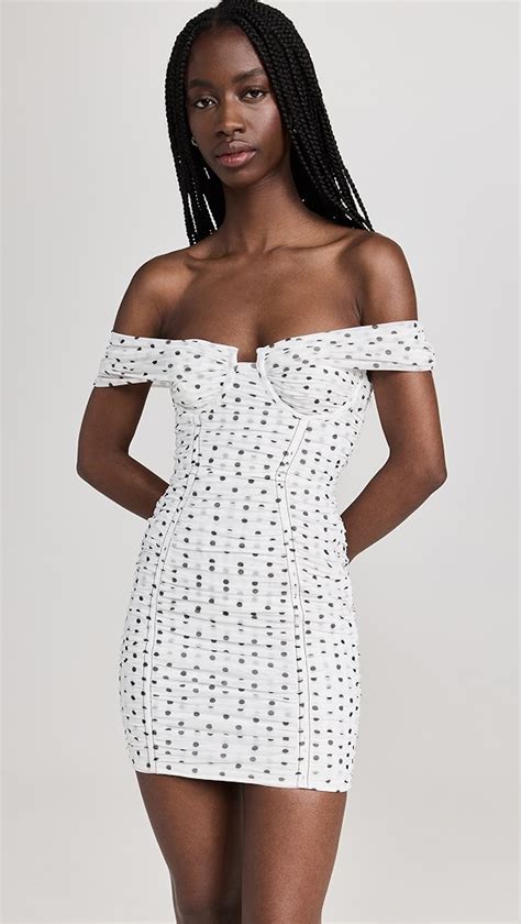 Self Portrait Polka Dot Off Shoulder Mini Dress Shopbop