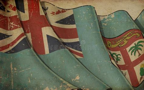 Old Paper Print Waving Flag Of Fiji Islands Stock Illustration