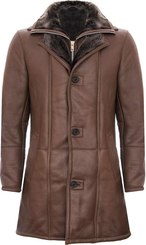 Infinity Leather Herren Warm Braun Nappa Leder Shearling Schaffell