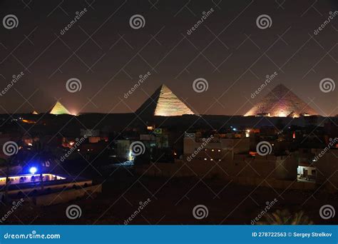 Great Pyramids of Ancient Egypt in Giza, Cairo at Night Stock Image ...