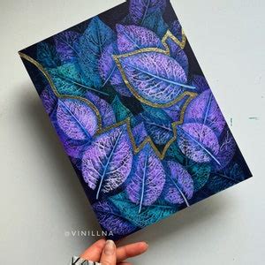 Purple Green Galaxy Painting Gold Line Painting Botanical Painting ...