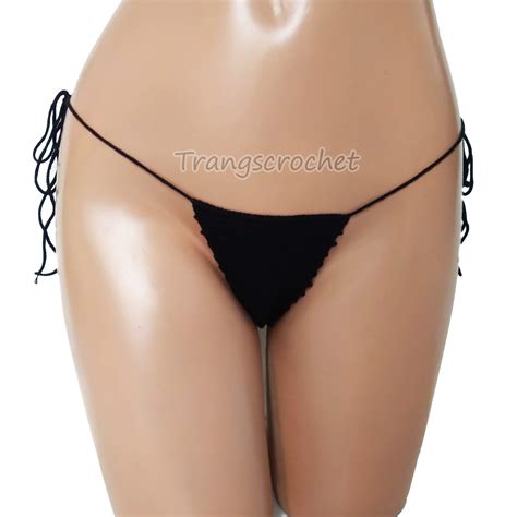 Buy Handmade Crochet Micro Thong Bikini Bottoms For Women Black Micro