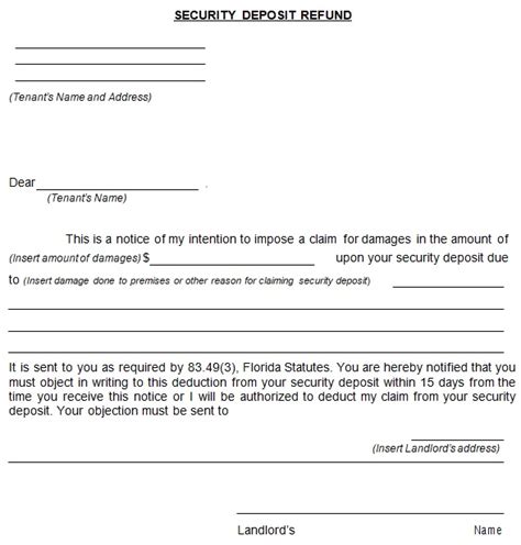 Landlord Return Security Deposit Letter Sample