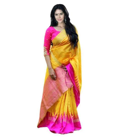 Fab Ikshvaku Yellow Bhagalpuri Silk Saree Buy Fab Ikshvaku Yellow