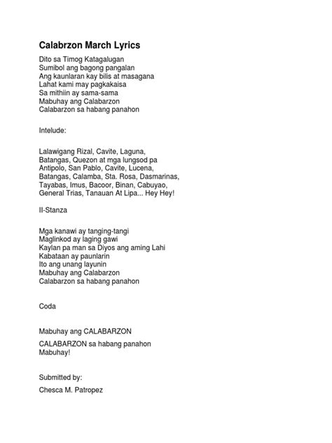 Calabrzon March Lyrics | PDF