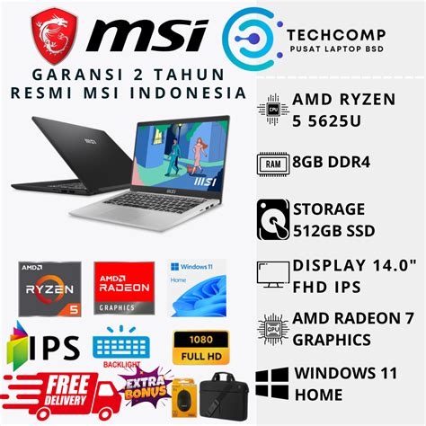 Jual LAPTOP KANTOR MSI MODERN 14 C5M AMD RYZEN 5 5625U 8GB 512GB