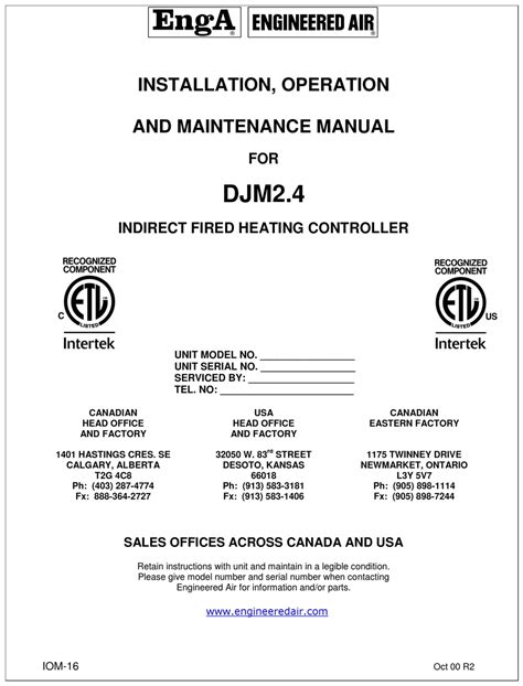 Enga Engineered Air Djm Installation Operation And Maintenance