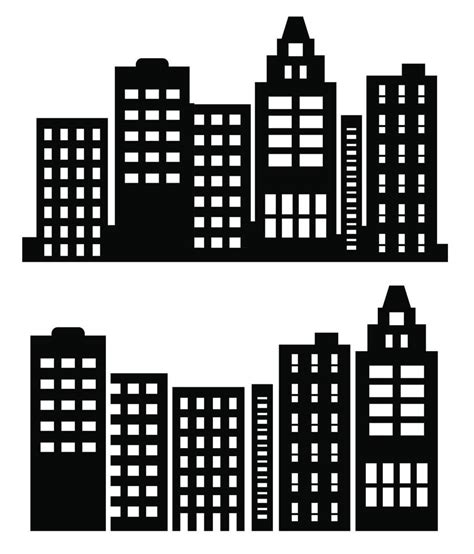 City Buildings Silhouette Different Construction Vector Set