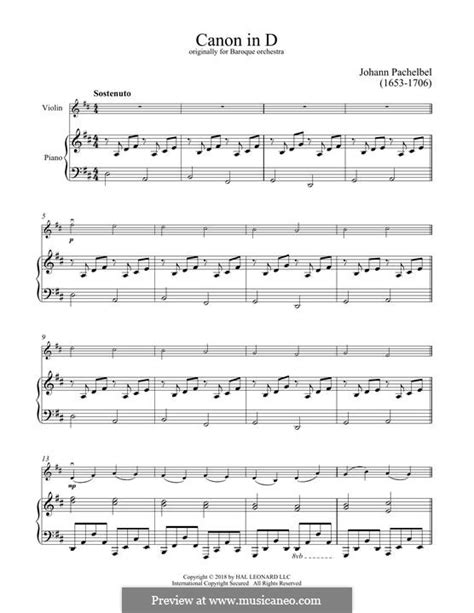 Canon In D Major Printable Por J Pachelbel Partituras On Músicaneo