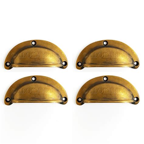 4 Small 234 Inch Wide Solid Brass Shell 7cm Handles Pull Knob Kitchen Cast Solid Brass Grab