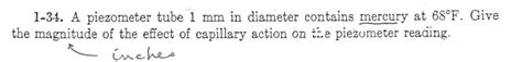 Solved 1-34. A piezometer tube 1 mm in diameter contains | Chegg.com