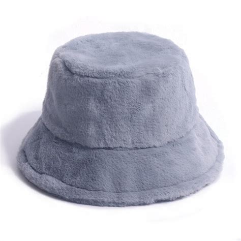 Solid Colour Faux Fur Bucket Hat Fuzzy Material Colorblock Etsy