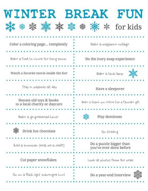 Fun Things To Do Over Winter Break For Kids Free Printable