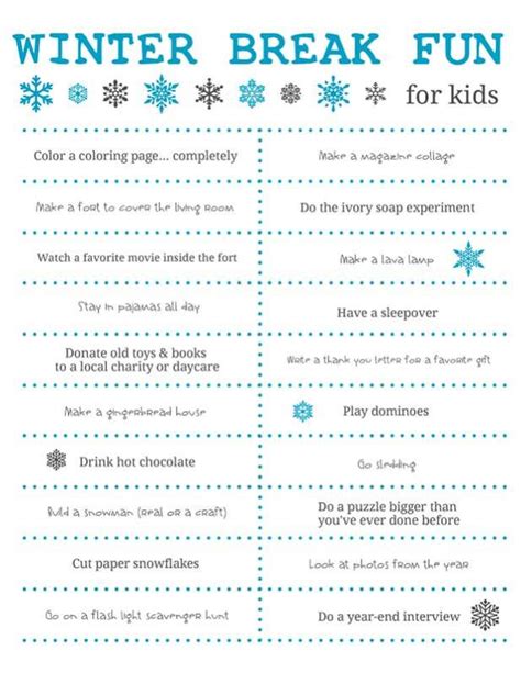 Fun Things to Do Over Winter Break for Kids + Free Printable