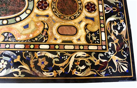 48 X 24 Black Marble Table Top Semi Precious Stone Inlay Work Home