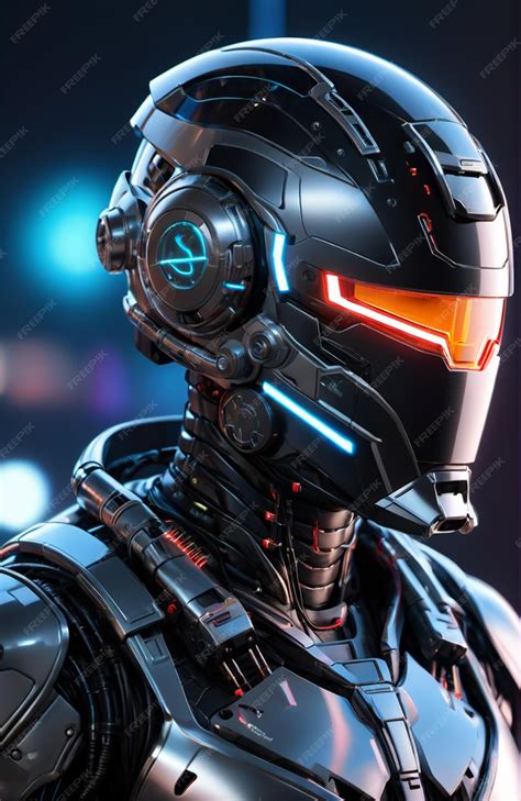 Premium Photo Futuristic Humanoid Wearing Bionic Armor With Neon Glowing Cyberpunk Style