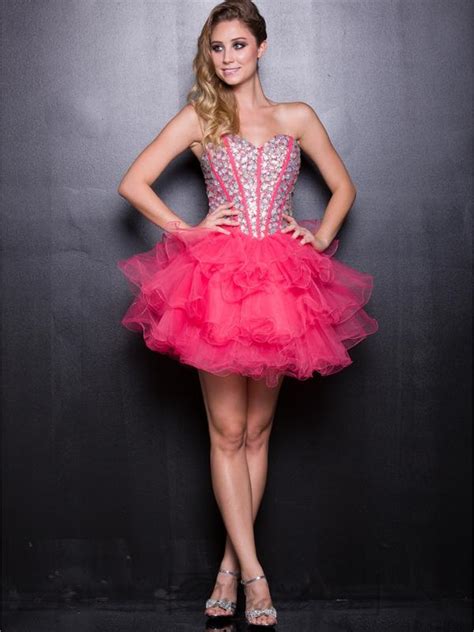 Watermelon Sweetheart Beaded Tulle Short Prom Dresses With Layers Skirt 2202475 Weddbook