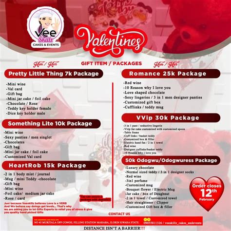 Valentine Price List