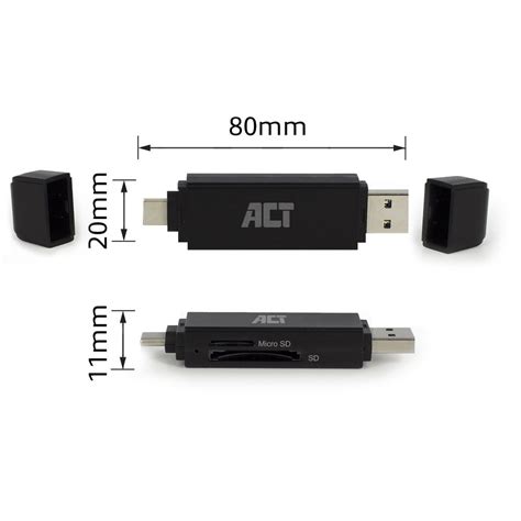 Cititor De Carduri ACT USB C USB A Pentru Carduri SD Micro SD Negru