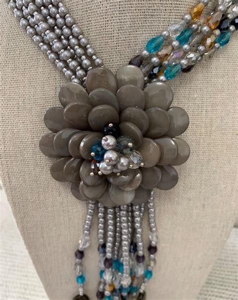 Joan Rivers Starlet Necklace Gray Flower Beaded Necklace Ebay