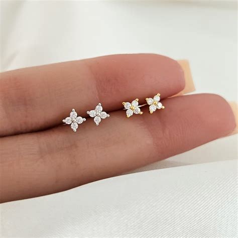 Cubic Zirconia Flower Stud Earrings Etsy