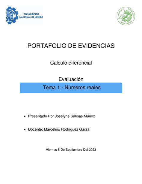 Portafolio De Evidencias Portafolio De Evidencias Calculo Diferencial Evaluación Tema 1