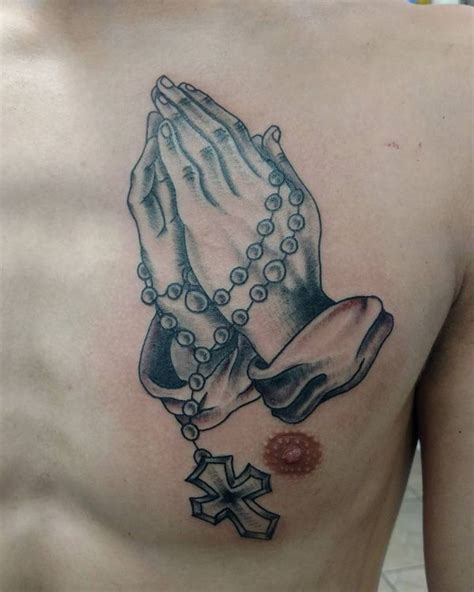 Praying Hands Chest Tattoo