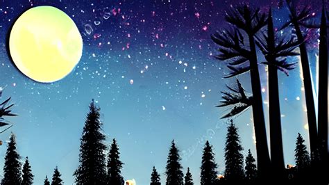 Forest and Night Sky with Moon · Creative Fabrica