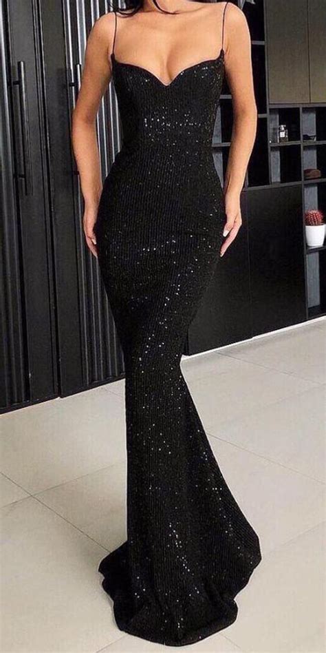 Dazzling Spaghetti Straps Mermaid Black Prom Dress Gdc1058