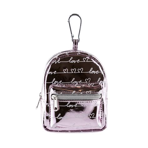 Claires Girls Metallic Love Script Mini Backpack Keychain Pink 91374