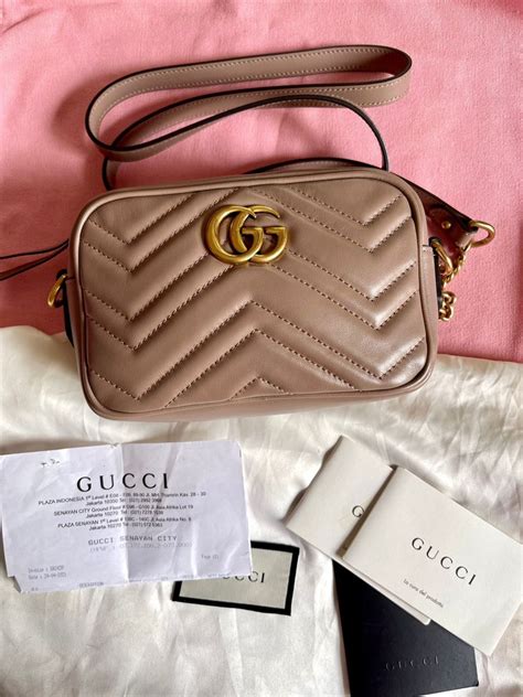 Gucci Marmont Mini Nude Porcelain Rose Ori Prelove Receipt Butik