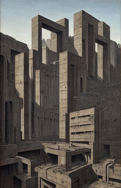 KREA AI Classical Landscape Paintings Of Brutalist Concret