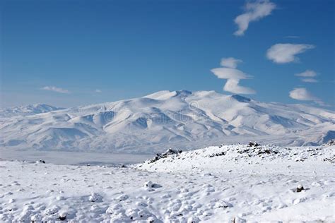 Winter Mountain Covered With Snow Near Mount Ararat Turkey Stock Photo