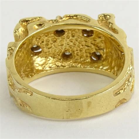 Sold Price Men S Vintage Diamond And 14 Karat Yellow Gold Nugget Ring