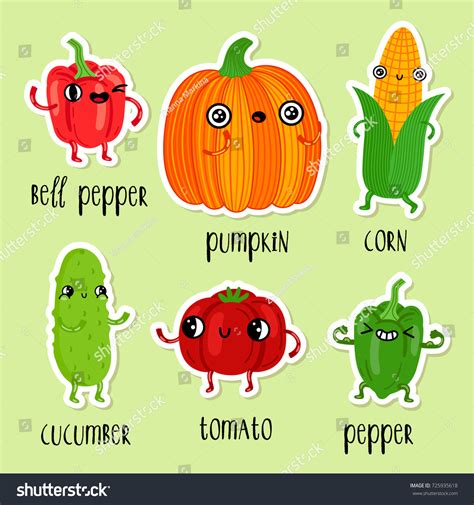 Vektor Stok Vegetables Characters Set Isolated Cartoon Vector (Tanpa ...