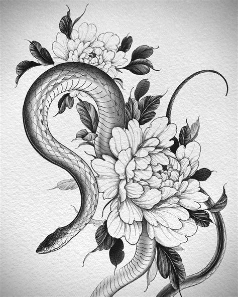 칼 Khal On Instagram “peonies🐍🌺 Snaketattoo Snaketattoos