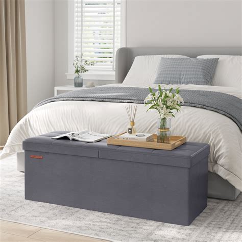 Songmics 43 Storage Ottoman Bench Folding Leather Ottoman Storage