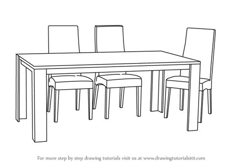 Learn How to Draw Dining Table with Chairs (Furniture) Step by Step ...