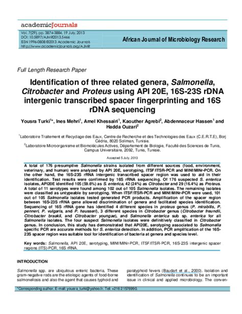 Pdf Identification Of Three Related Genera Salmonella Citrobacter