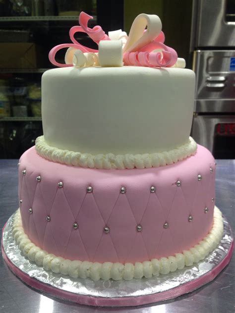 Pink And White Two Tier Cake Wedding Cake Baby Shower Cake Girls