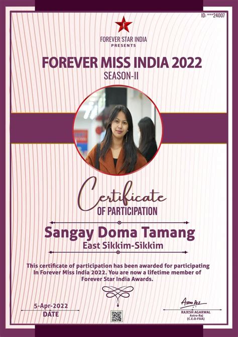 Sangay Doma Tamang Participant Forever Miss India