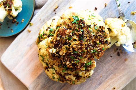 Whole Roasted Cauliflower With Brown Butter Crumbs