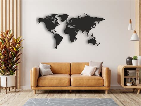 Metal World Map Wall Art Metal World Map Decor Housewarming Etsy