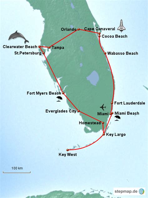 StepMap Florida Rundreise Landkarte für USA