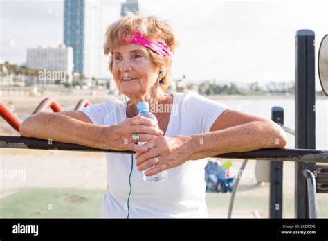 Waist Up Portrait Of Mature Sportswoman Stock Photo Alamy