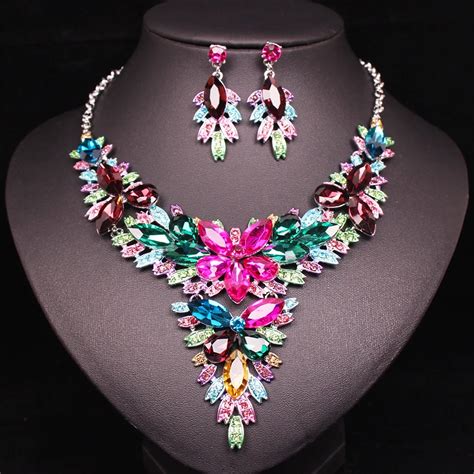 Luxury Crystal Flowers Jewelry Sets Necklace Earrings Set Bridal